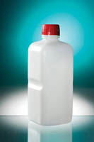 Flacon carré 1 l PEHD naturel gradué hauteur 182 mm Ø 28 mm avec bouchon inviolable joint x 77