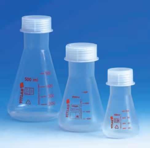 Erlenmeyer flask PMP wide-mouth with screw cap x 6