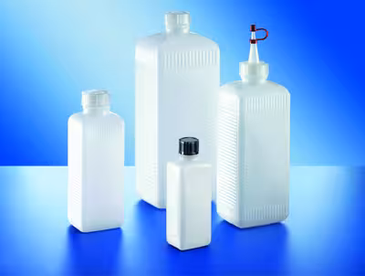 Flacon col étroit PEHD naturel 500 ml rectangulaire sans bouchon filetage Ø 25 mm