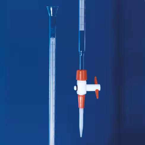 Burette LAB-ONLINE verre rob.PTFE démontable pointe verre + bande classe AS 25ml subd 1/20 longueur 710 mm