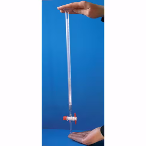Burette de mohr LAB-ONLINE verre robinet PTFE entonnoir evasé + bande photophore classe AS 25ml subdivision 1/20