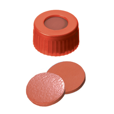 Bouchon 9 mm screw caps red butyl/ptfe clear bonded 1,0 mm red caps x 1000