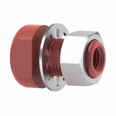 Union basse pression 1/4-28 fond plat peek naturel, passe-cloison + écrou/rondelle inox