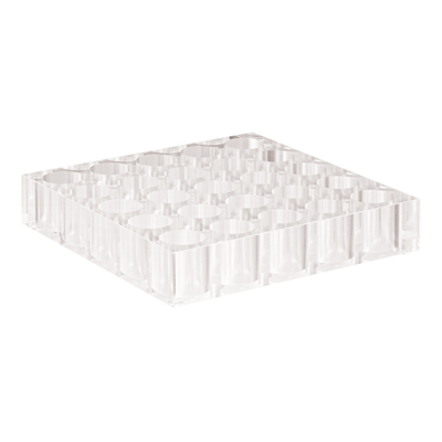 Rack acrylic for 24 mm vials 25 holes 160 x 160 x 30 mm transparent
