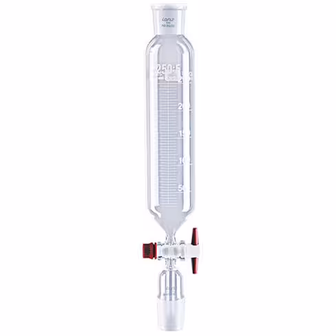 Ampoule à addition cylindrique graduée non bouchée robinet PTFE rodage haut et bas 24/29 250 ml