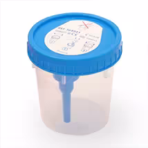 Pot de recueil 120 ml PP neutre avec couvercle bleu etcanule de transfert integrée stérile x 200