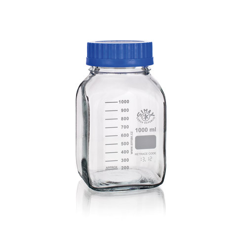 Flacon gradué ISO GL80 bague déversement et bouchon inclus verre borosilicaté 3.3 1000 ml x 10
