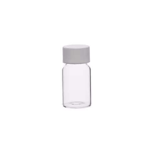 Fiole verre transparent pour échantillons bouchon blanc vissé joint en EPE 26 ml x 121