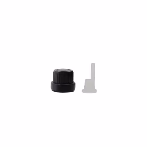 Bouchon compte-gouttes vissant DIN-18 avec obturateur noir x 20