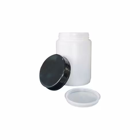 Flacon en plastique col large bouchon noir et obturateur 250 ml x 10