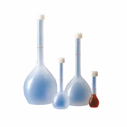 Fiole jaugée en plastique avec bouchon vissant en PP 25 ml x 5