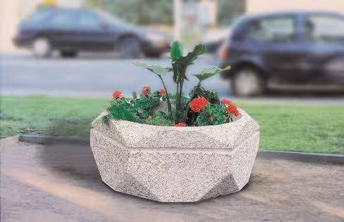 Jardinière hexagonale béton - l. 125 x h. 48 cm - déchargé dans la limite de 30 m