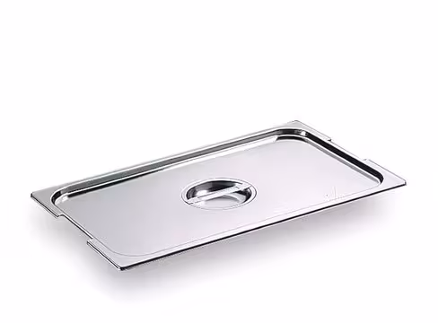 Couvercle inox avec poignée centrale GN 2/1 pour bacs avec anses fixes ou pliantes