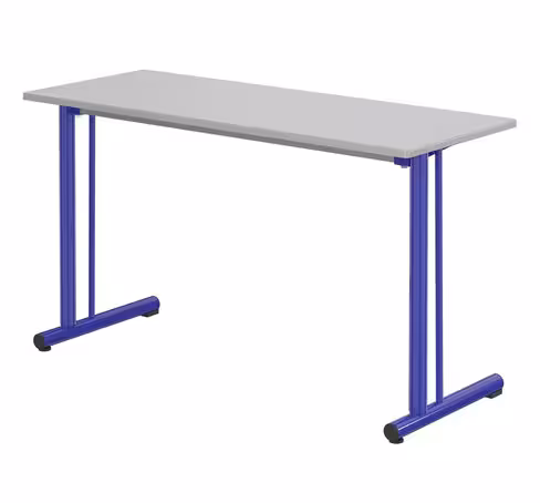 Table Polya renforcée 130x50 cm T6 - gris nimbus/bleu - chants surmoulés - piétement bleu Ouessant - par 2