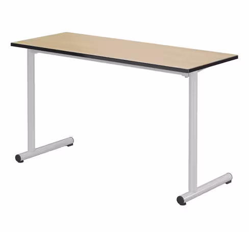 Table Polya 130x50 cm T6 - hêtre miel/gris alu - chants surmoulés - piétement gris alu - par 2
