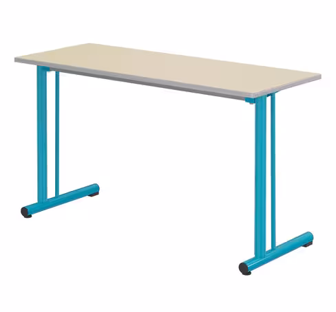 Table Polya renforcée 130x50 cm T6 - beige Pyla/bleu-vert - chants surmoulés gris- piétement bleu-vert récif -