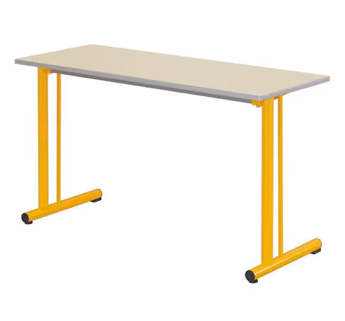 Table Polya renforcée 130x50 cm T6 - beige Pyla/jaune - chants surmoulés gris - piétement jaune ducat - par 2