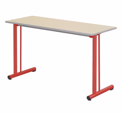 Table Polya renforcée 130x50 cm T6 - beige Pyla/rouge - chants surmoulés gris - piétement rouge Orient - par 2