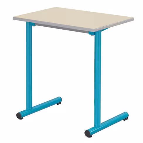 Table Polya 70x50 cm T6 - beige Pyla/bleu-vert récif - chants surmoulés gris - piétement bleu-vert récif -