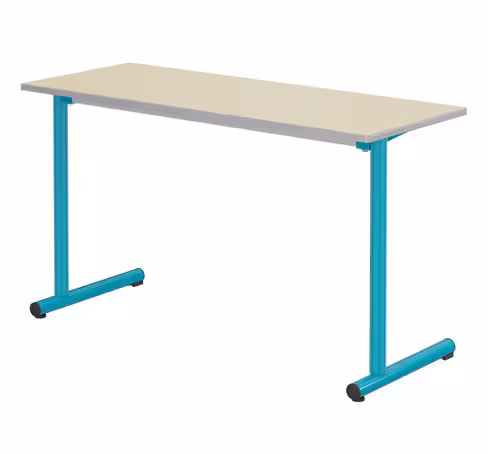 Table Polya 130x50 cm T6 - beige Pyla/bleu-vert récif - chants surmoulés gris - piétement bleu-vert récif -
