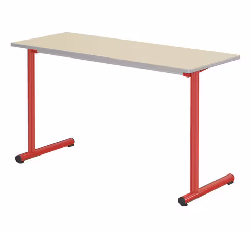 Table Polya 130x50 cm T6 - beige Pyla/rouge Orient - chants surmoulés gris - piétement rouge Orient - par 2