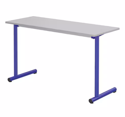 Table Polya 130x50 cm T6 - gris nimbus/bleu Ouessant - chants surmoulés - piétement bleu Ouessant - par 2