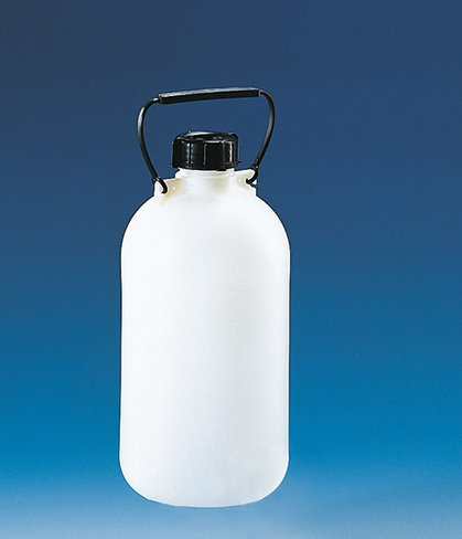 Flacon de stockage hdpe col étroit 5 l avec bouchon à vis poignée