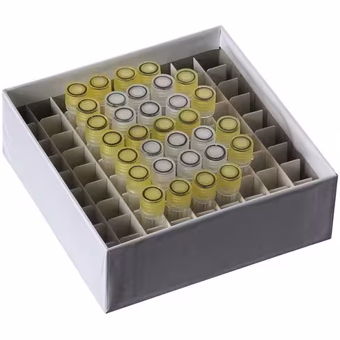 Boîte cryogénique en carton pour microtubes hauteur 52 mm 81 puits