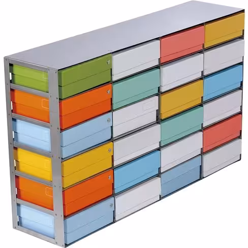 Rack de rangement horizontal 6 niveaux 24 boîtes