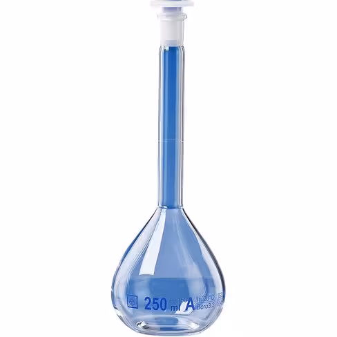 Fiole jaugée en verre classe A avec bouchon plastique 2000 ml