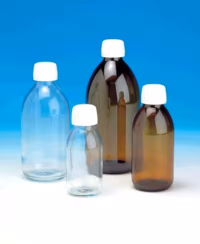 Flacon 30 ml verre jaune fermé avec bouchon inviolable x 40