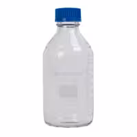 Flacon 1000 ml col GL 45 verre borosilicaté 3.3 avec bouchon et bague anti goutte en PP bleu gradué x 10