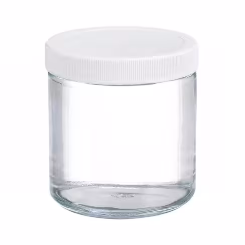 Pot droit transparent Fisherbrand 48 ml verre clair avec bouchon blanc x 12