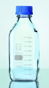 Flacon duran gl 45 carré clair avec capuchon à vis et bague de déversement pp 250 ml