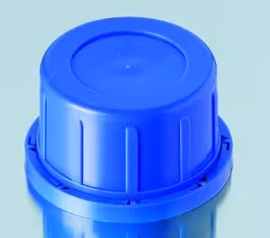 Capuchon avec bague d´inviolabilité PP bleu pour flacons carrés à filétage col large GL 60 k x 10