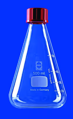 Fiole erlenMEYER 1 l avec bouchon à vis rouge ptb