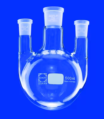 Ballon fond rond tricol 250 ml col central 29/32 NS col latéral 14/23 NS Ø ext 85 mm