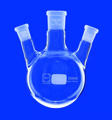 Ballon fond rond tricol oblique 250 ml col central 29/32 NS col latéral 14/23 Ø ext85 mm