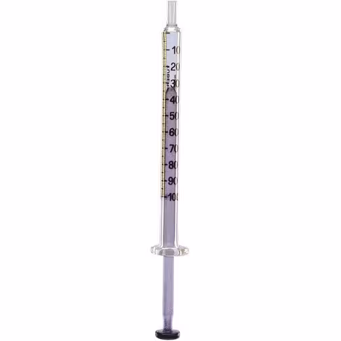 Seringue en verre, connexion Luer et piston en verre, 5 ml