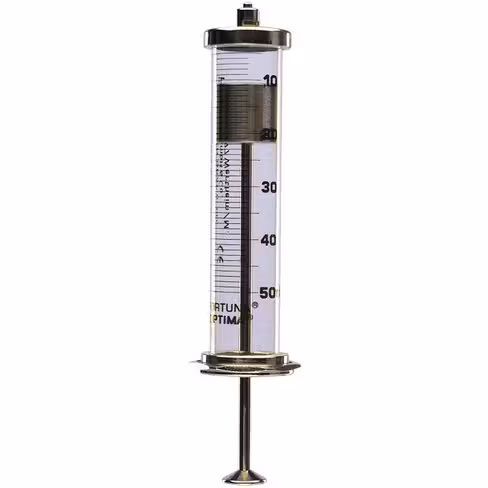 Seringue en verre, connexion Luer en métal, piston en verre, 1 ml
