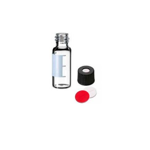 Kit flacon transparent ND8 2 ml avec étiquette de marquage + bouchon noir PP et septum silicone/PTFE prépercéx 100