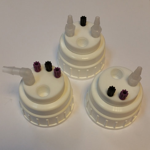 Bouchon de sécurité SMART WASTE CAPS HPLC col b63 2 entrées avec 1 filetage pour charbon actif avec 1 leak