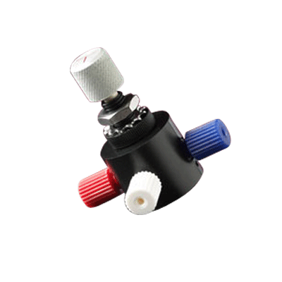 Manual valve 1/4P-28 4-port t-flow 200psi 0,06P bore w/o nuts ferrules