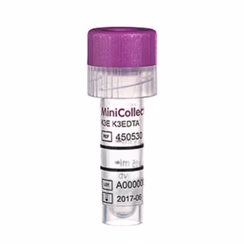 Tube MINICOLLECT edta k3 0,25 / 0,5 ml bouchon lavande cap percing pulvérisé à sec x 10 racks de 50