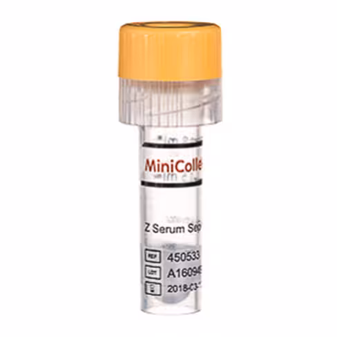 Tube MINICOLLECT 0,5 / 0,8 ml sérum séparateur bouchon or cap percing pulvérisé à sec x 10 racks de 50