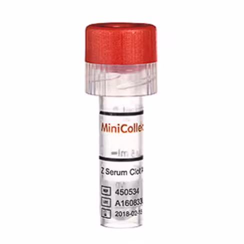 Tube MINICOLLECT 0,5 / 1ml z sérum new g bch rouge cap percing pulvérisé à sec x 10 rack de 50