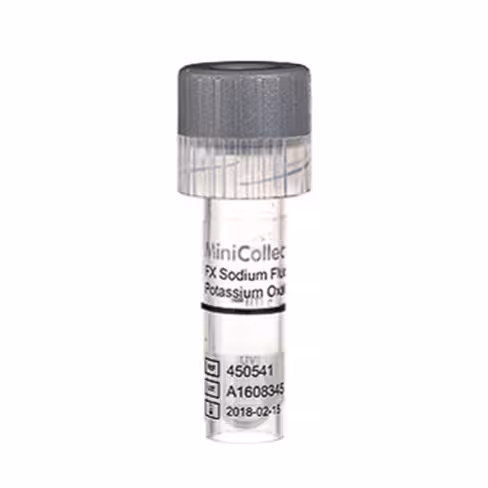 Tube MINICOLLECT fx 0,5 ml fluorure sodium/oxalate potassium bouchon gris cap percing pulvérisé à sec x 10 racks 50