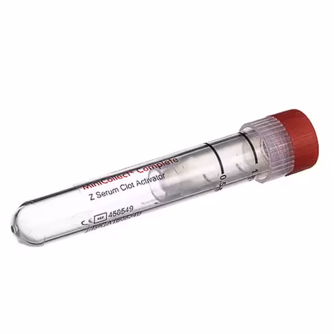 Tube MINICOLLECT z complete 0,5 / 1 ml sérum bouchon rouge cap percing pulvérisé à sec x 10 racks de 50