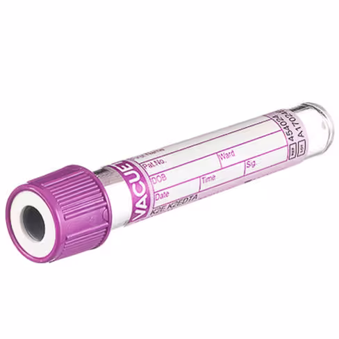 Tube VACUETTE edta k2 2ml 75 x 13 mm bouchon vissant lavande bague blanche étiquette papier x 24 racks de 50