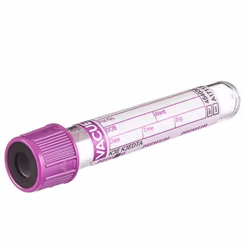 Tube VACUETTE edta k3 4 ml 75x13 mm bouchon lavande vissant bague noire étiquette papier x 20 racks de 50